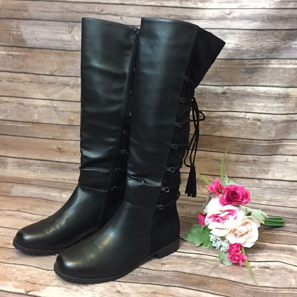 torrid Shoes - NWT Torrid 11W Black Laced Tassel Wide Calf Boots